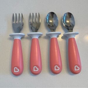 Munchkin Coral Pink Toddler Forks & Spoons